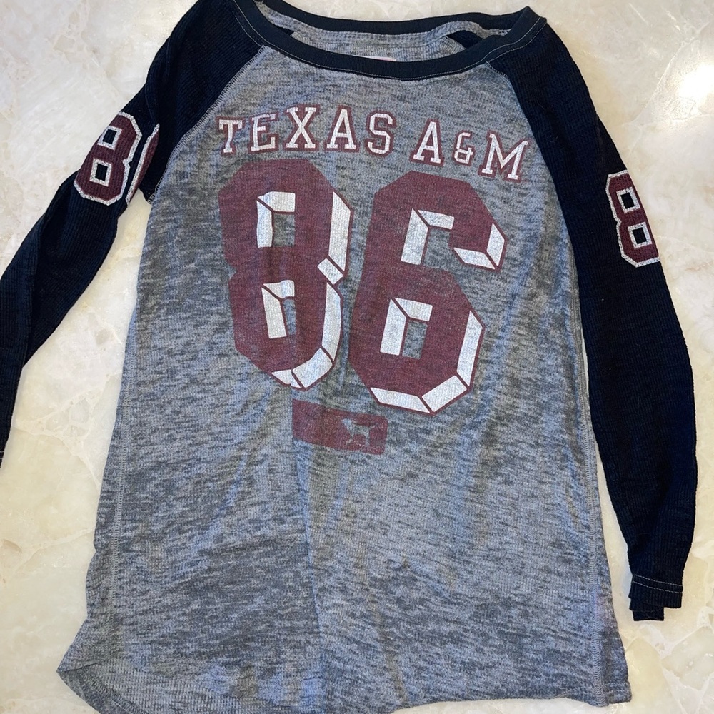 PINK Victoria's Secret Gray and Maroon Long Sleeve Tee